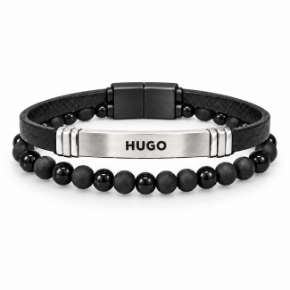 HUGO – Byzylyk i zi me lëkurë dhe rruaza